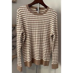 Talbots Sweater Plus‎ Size XL Cream Gold Striped Metallic Cable Knit Long Sleeve